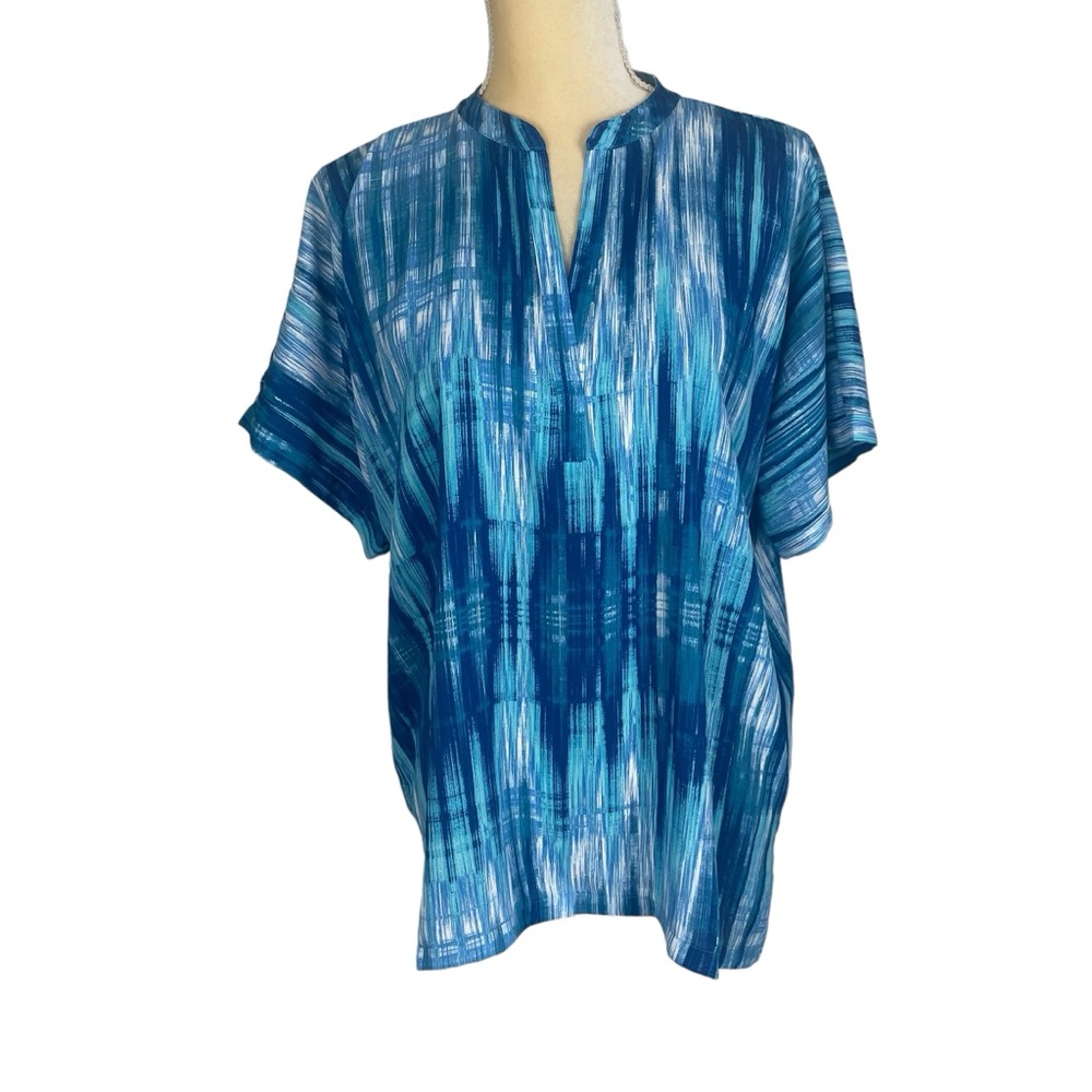Natori Blue‎ Abstract Short Sleeve Tunic Top Size XS